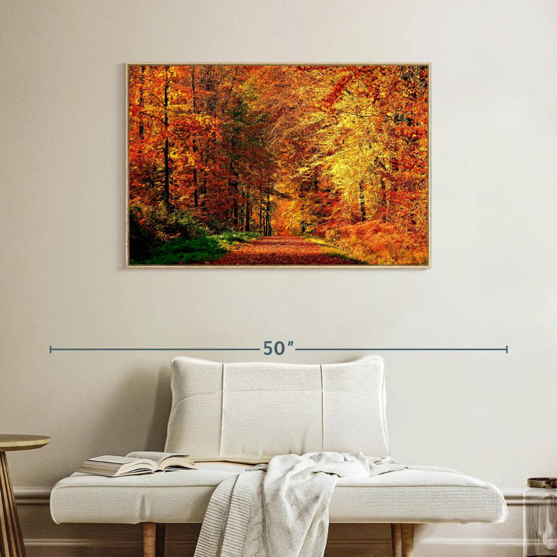 Chemin vers la forêt d'automne, Cadre flottant en bois naturel, 40 po x 27 po