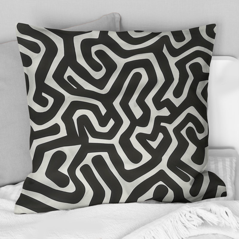 Coussin noir Midcentury Maze II - Midcentury, H 16 po x l 16 po
