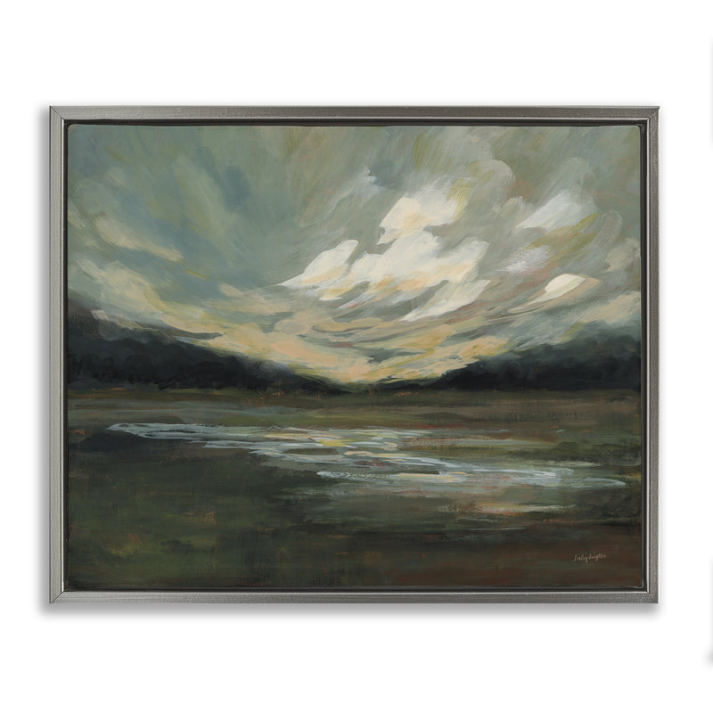 «Billowing Clouds Landscape», art mural sur toile flottant noir par Haley Knighten, Cadre flottant gris lustré