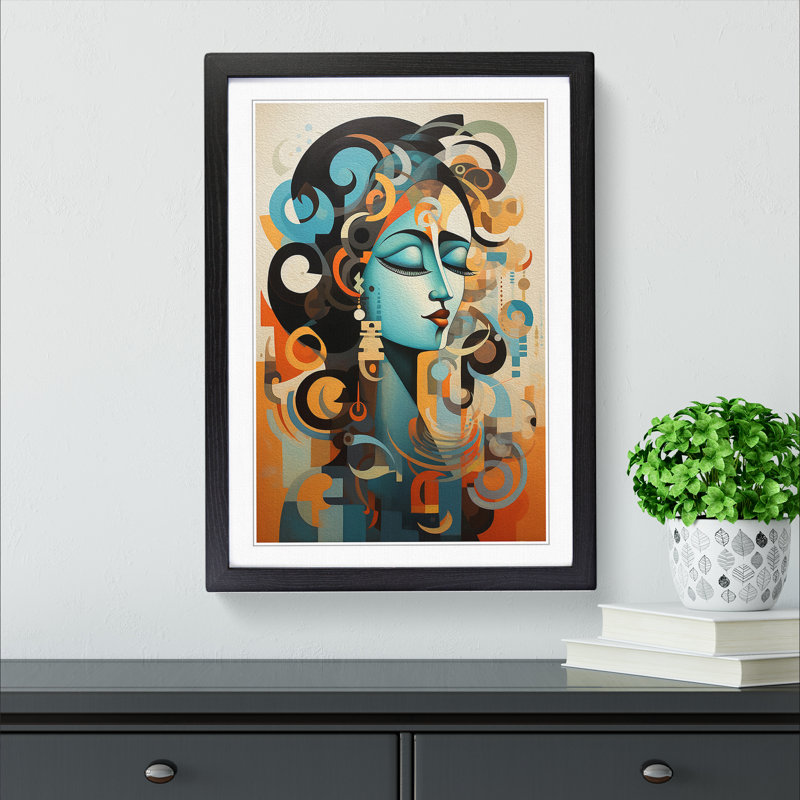 Indian Woman Dadaism No.2 1 Piece Single Picture Frame Wall Art, 46cm H x 34cm W x 2cm D, Black Framed