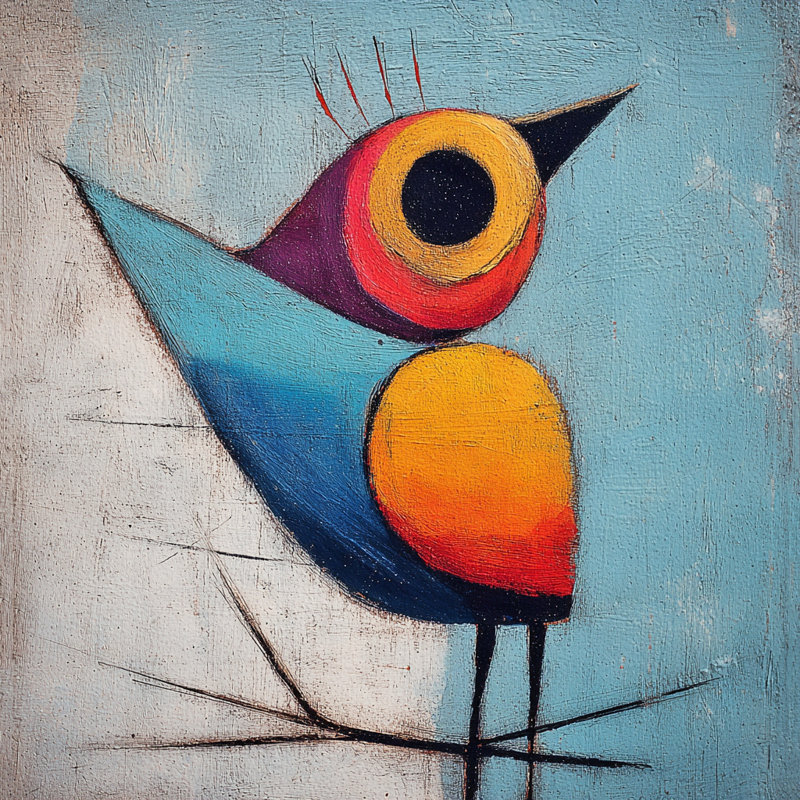 «Songbird Whimsy - Vibrant Abstract Bird», art sur toile, H 16 po x l 24 po