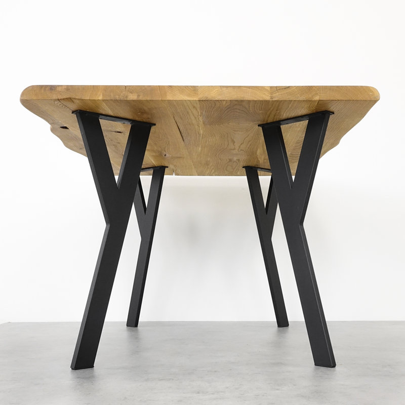 Uma Oak Rectangular Wood Top Dining Table with Steel Base, 80cm W x 200cm L, Natural Wood