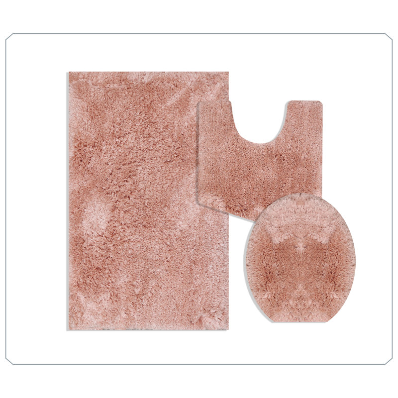 Essential 3-Piece Bathroom Rug Set, Plush Microfiber Bath Mat, U-Shaped Contour Rug and Toilet Lid Cover, Ultra Absorbent, Quick-Dry, Non-Slip Bathroom Mats, Machine Washable, Coral