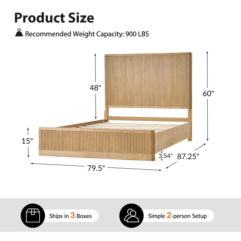 Graciana 60"H Modern Solid Wood Fluted Bed, Natural, King