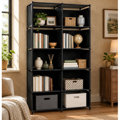 For Kids Room, Living Room, Office, Bedroom, or Study Room Storage, This Black Tool-Free Bookcase Provides 10 Cubes Across 6 Tiers (Black, 6 Tier - 10 Cubes)