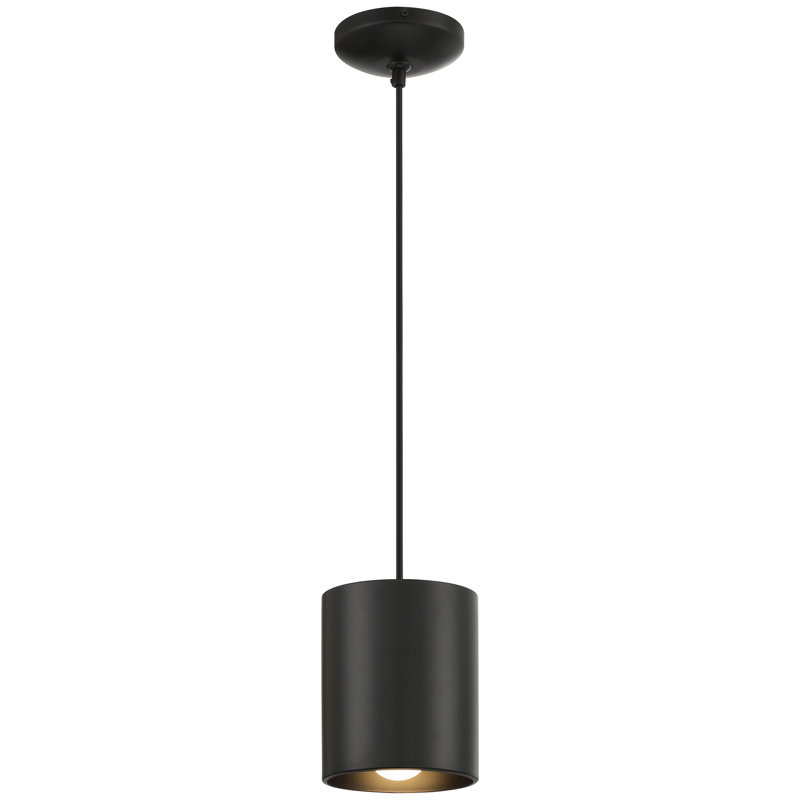 Luminaire suspendu cylindrique simple à 1 lumière Cailinn, Noir mat
