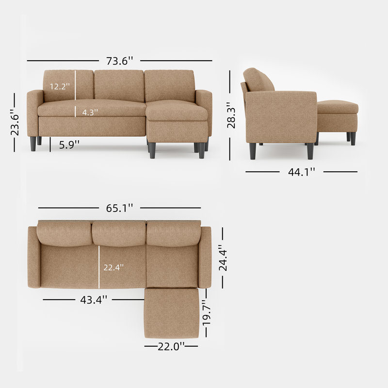 Canapé modulaire rembourré 73,6 po Coito, Mélange de polyester brun