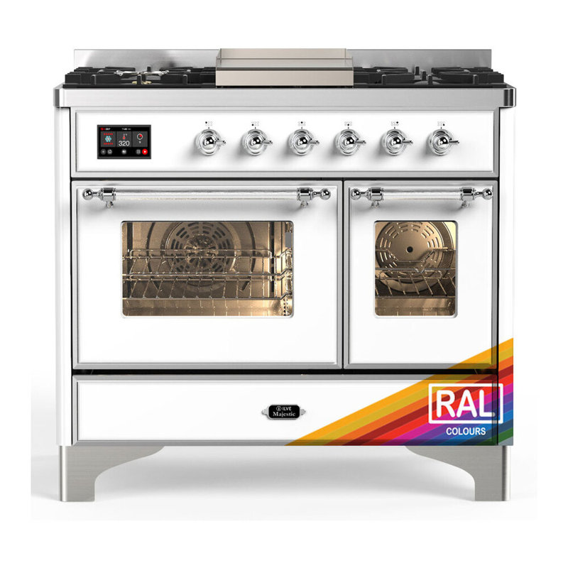 Majestic III Series 40 Inch Dual Fuel Range with 6 Sealed Burners, Griddle, in RAL (Liquid Propane, Chrome Trim), Chrome