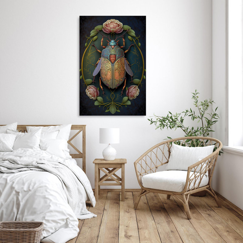 Roses et coccinelle, impression sur toile tendue, H 14 po x L 11 po x l 1,25 po
