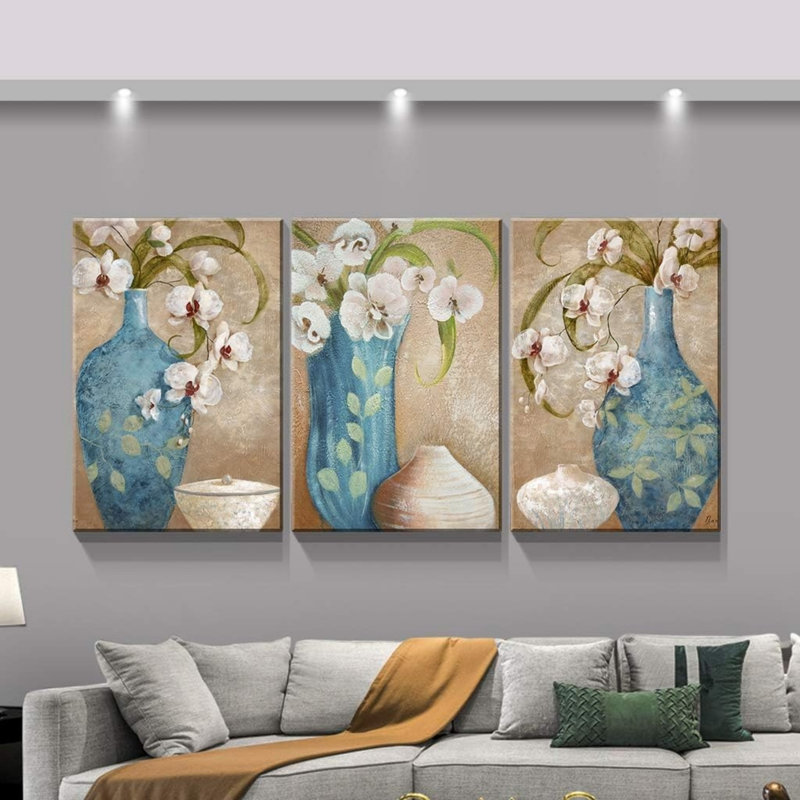 "Blue Orchid Vase", art mural, paquet de 3, 12 x 16 pouces