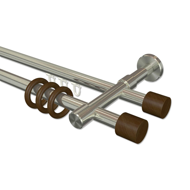 Jacky Curtain Pole Set, 5cm H x 280cm W x 15cm D, Stainless Steel/Walnut Lacquered