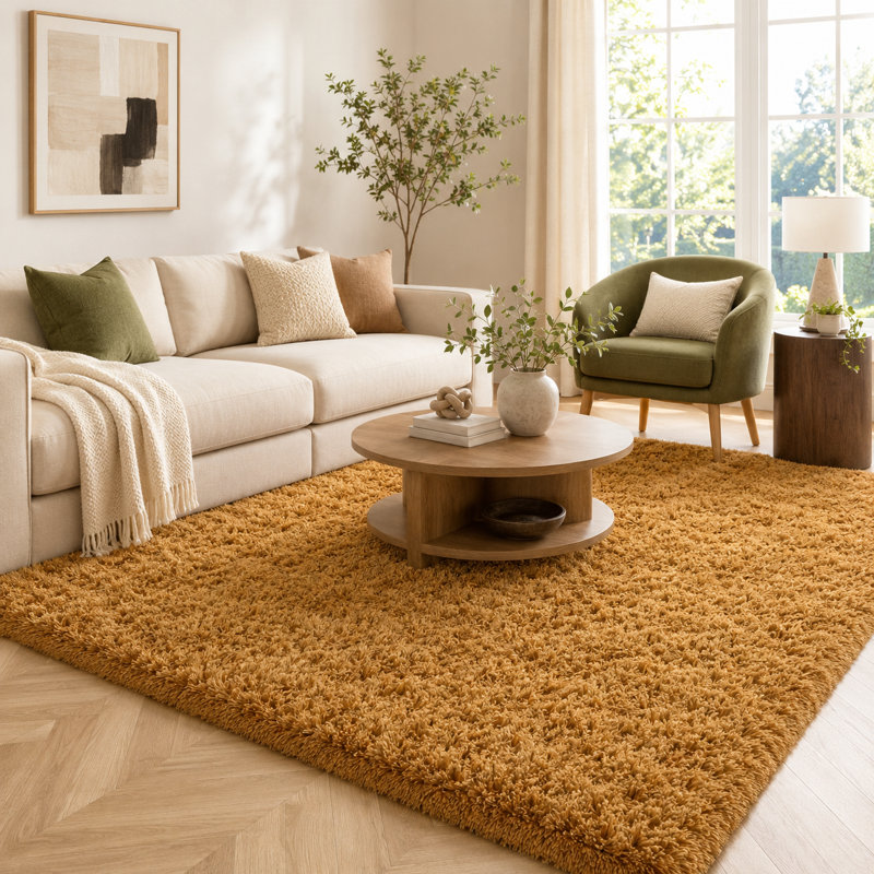Shahen Rectangle Shag Area Rug, Rectangle 6' x 9', khaki