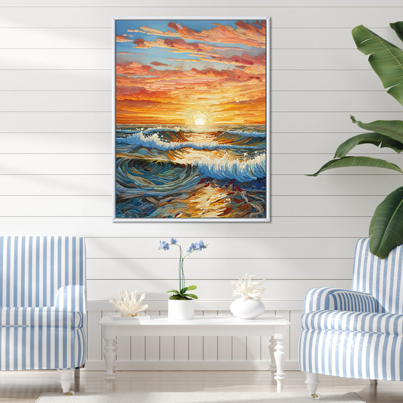 " Rainbow Ocean Sunrise V ", White Floater Framed, 32" H x 24" W x 1" D