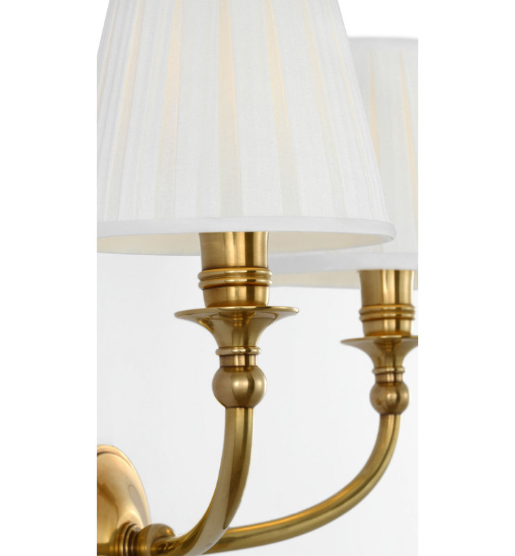 Embers 12" Double Sconce with Silk Box Pleat Shades, Natural Brass