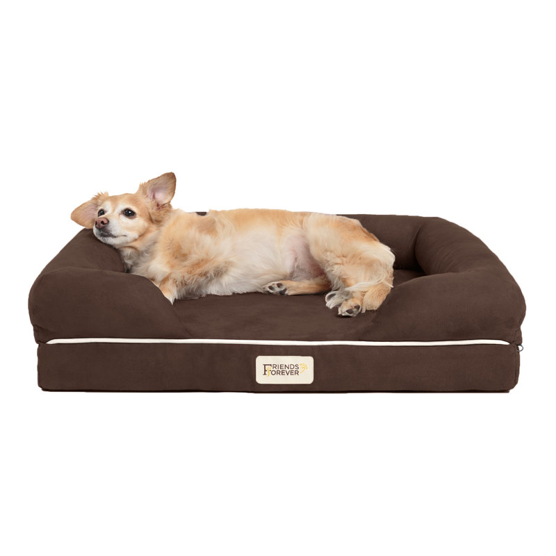 Canapé pour animal de compagnie Chester avec traversin en mousse à mémoire de forme, Brun