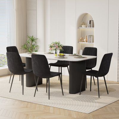 Marble texture 70.9 "Rectangular Dining Table Set