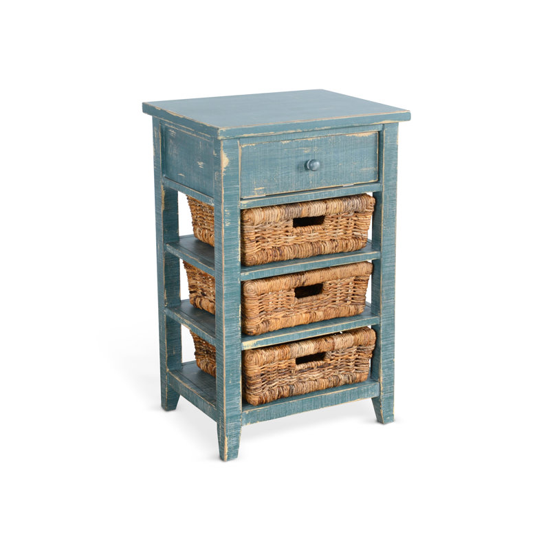 Solid Wood End Table with Storage, Sea Green