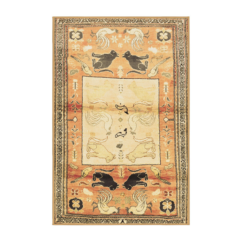 Tapis en laine / polyester tissé à la machine Aundrey en brun / noir / beige, Rectangle 3 pi x 5 pi
