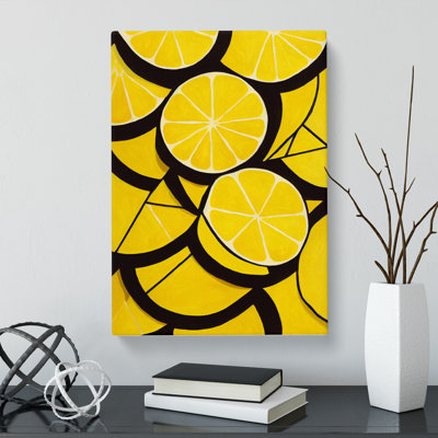 Sliced Lemon Fruit Suprematism - Wrapped Canvas