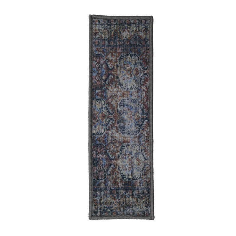 Tapis d'escalier à motif sur toile lavable à motif sur mesure oriental gris Mahal par Inches