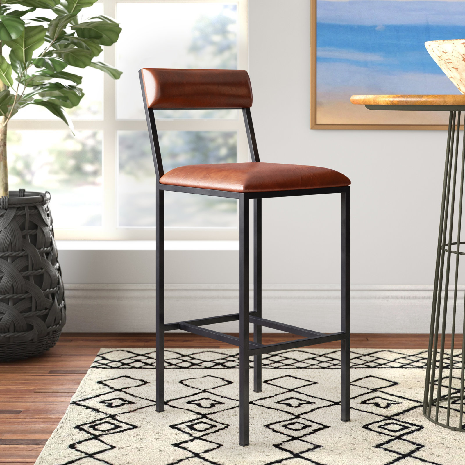 Augustus Genuine Leather Bar & Counter Stool, Bar Stool (31.5” Seat Height)