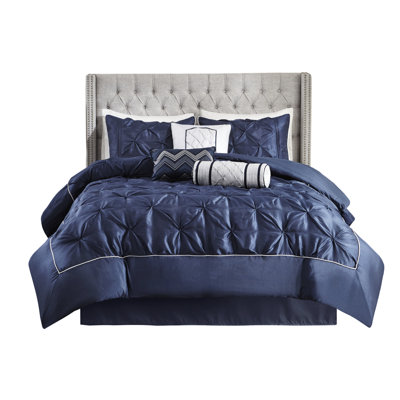 7 Piece Comforter In Navy King Size - , Bedroom Decorative Items Matching Pillows