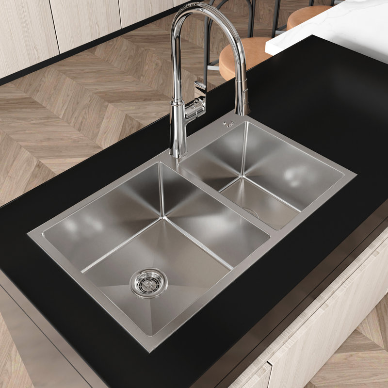 32"X19"X10" Embedded Sink, S304 Stainless, Satin Finish, Reduces Noise Levels, Longevity Double Bowl Kitchen Stainless Steel Satin, Stain- Treatment For Kitchen, Simple Installation Guide