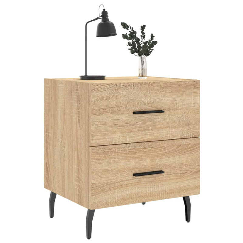 Roshawna 40cm W Iron Bedside Table, Sonoma Oak