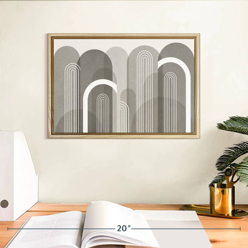 Mid-Century Arches Stone, Floating Frame Natural Wood, 13" X 9"