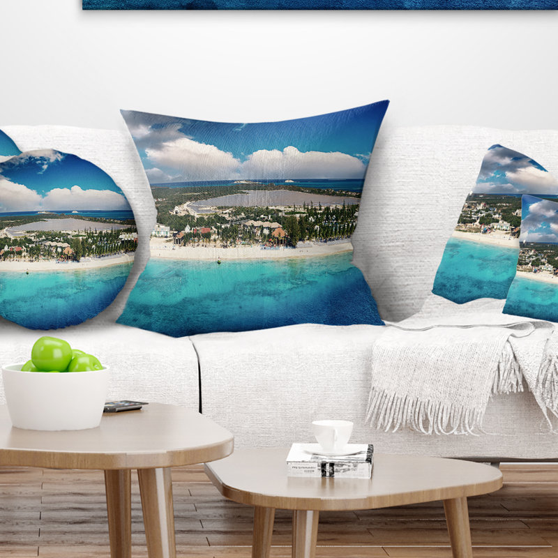 Panorama tropical des Caraïbes - coussin imprimé paysage, 18 po x 18 po, Coussin décoratif