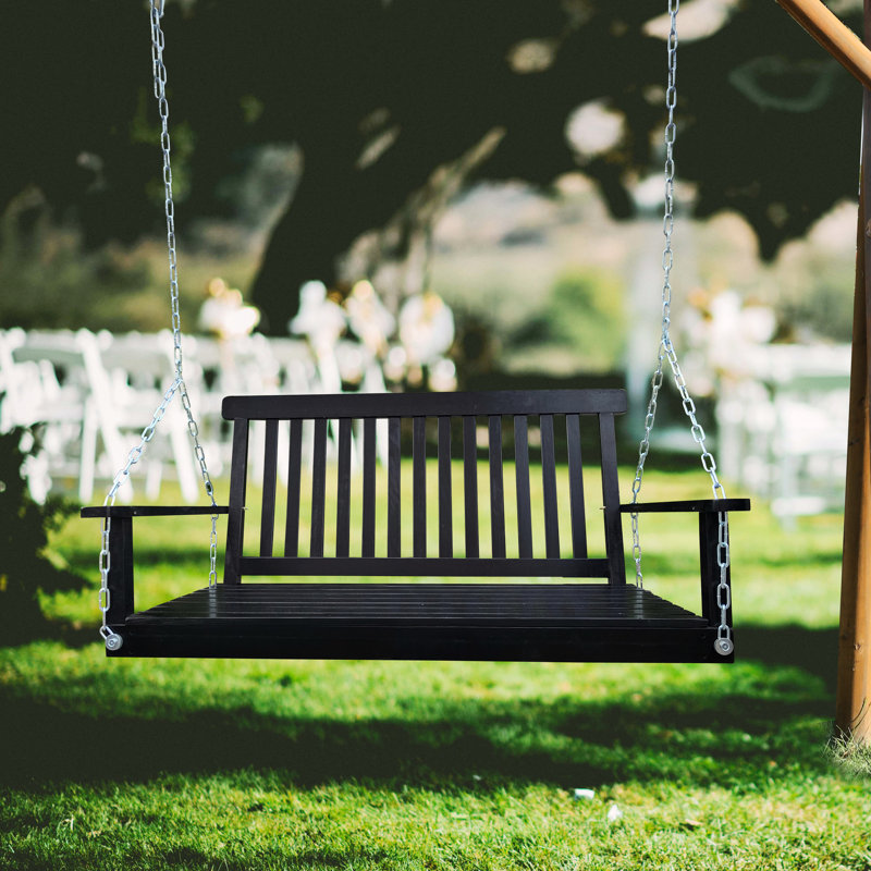 Outdoor Wood Swing Bench With , Hanging . Black, 800 Lbs Capacity, Easy To Assemble In Patio, Garden, Yard, Load Capacity. Assembly For Garden Porch, Backyard