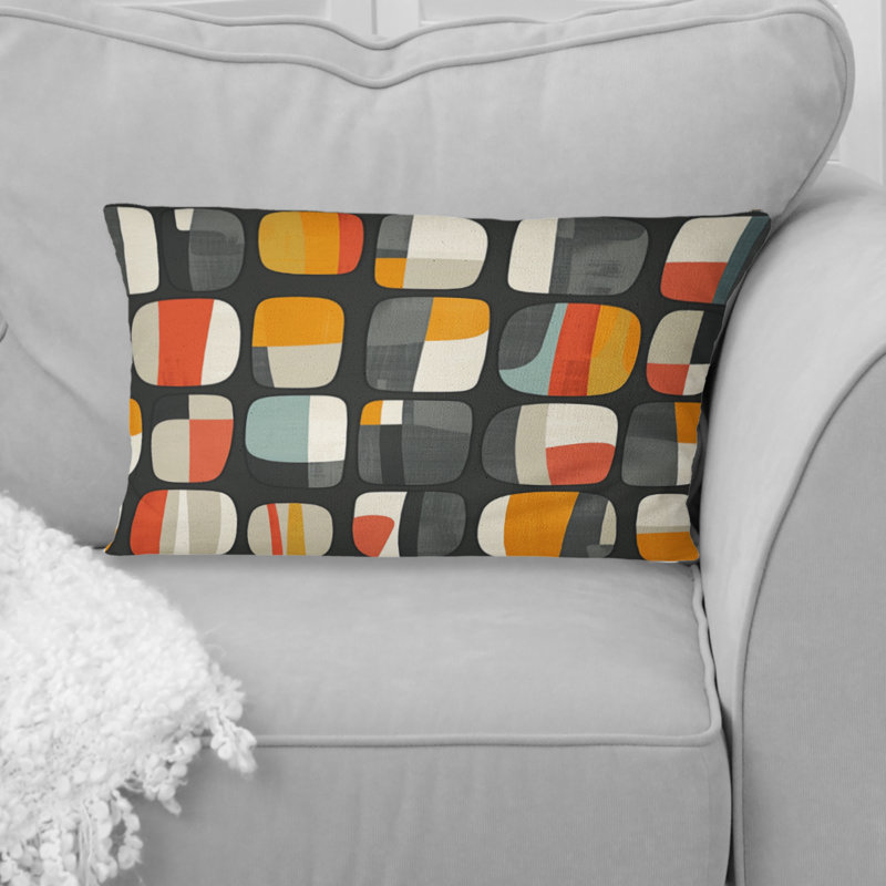 Coussin lombaire orange et gris Mid-Century