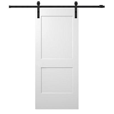 Molded Interior Door 80'' Solid + Manufactured Wood Paneled Metallic without Installation Hardware Kit Barn Door