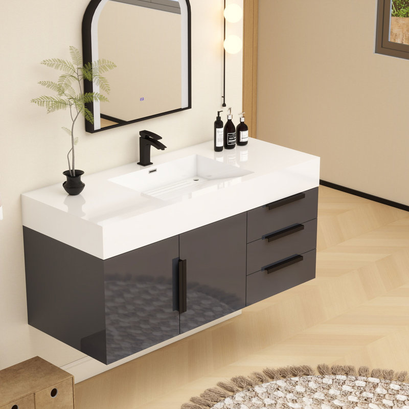 Jessica 48'' Wall-Mounted Single Bathroom Vanity, Gloss Gray