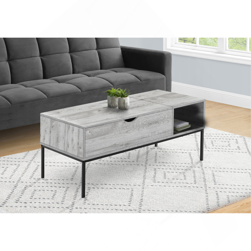 Table basse, L 42 po, rectangulaire, cocktail, plateau relevable, gris, métal noir, contemporain, moderne, Gris