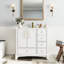 Meuble-lavabo de 35,6 po, style Mid-Century, autoportant, finition peinte, grand espace de rangement, lavabo profond, tablettes réglables, surface d'usure intégrée White Century, blanc, facile à installer