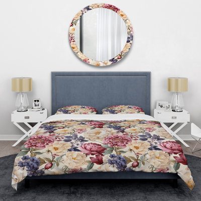 Ensemble de housse de couette en microfibre beige / mauve à motif floral Renaissance Opulence Magnolias