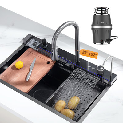 Lefton 33"x22" Single Bowl Stainless Steel Kitchen Sink Ks2206l With 3/4 Hp Continuous Feed Garbage Disposal Lgd-714