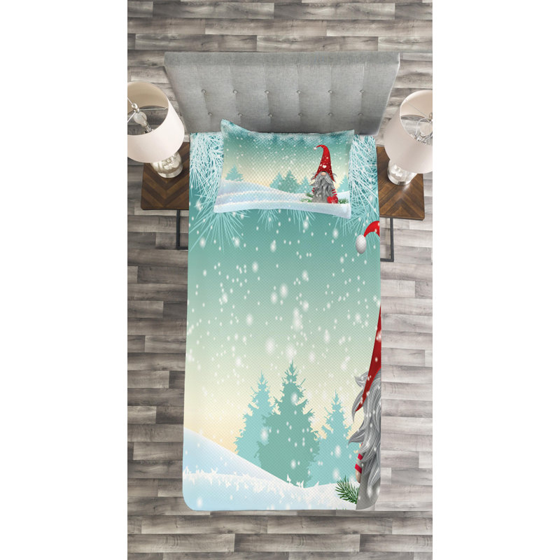 Mint Green and Pale Blue Gnome Twin Coverlet Set