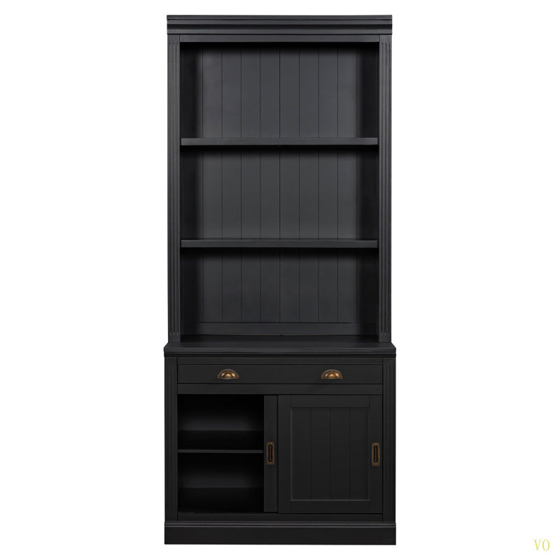 Bibliothèque de 83,4 po de hauteur avec éclairage DEL, bibliothèque moderne avec portes coulissantes et tablettes ouvertes, bibliothèque de rangement pour le salon, le bureau personnel