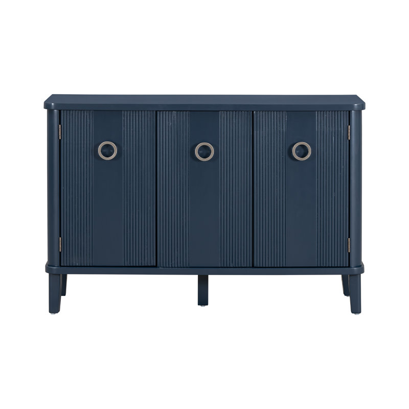 Rustic Acacia Wood Storage Cabinet with Three Solid Doors, Navy