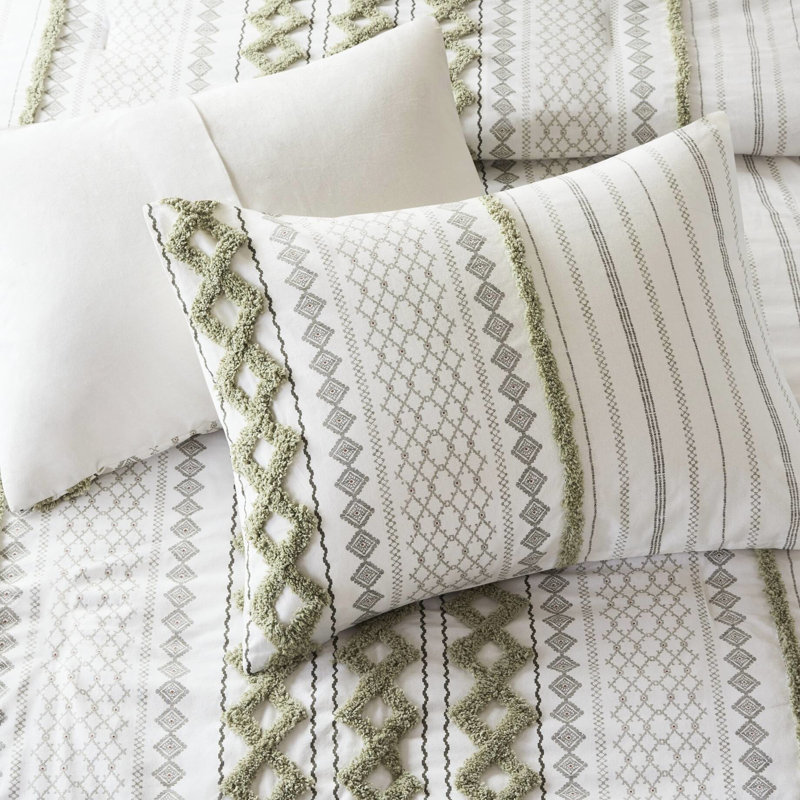 Édredon pour lit double / grand en coton 3 pièces avec chenille, imprimé, rembourrage, couvre-oreillers superposés