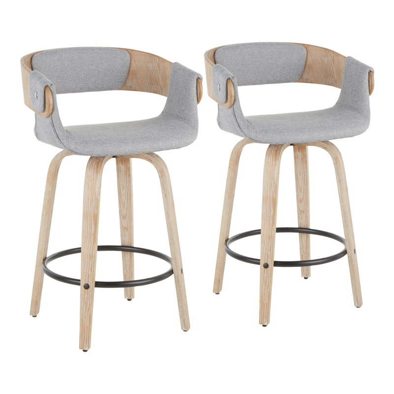 Tabouret de comptoir Elisa Farmhouse en bois délavé blanc et tissu gris par Lumisource - ensemble de 2