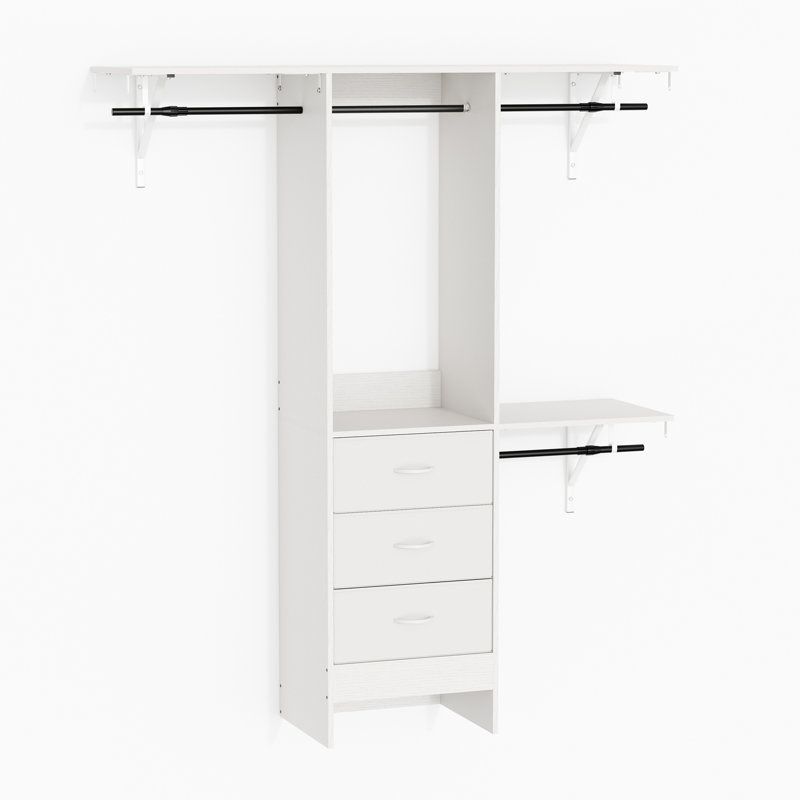 Système de placard réglable en bois jusqu'à l 59 po avec rangement et tiroirs en tissu, Blanc