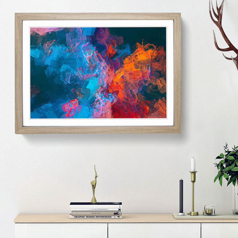 Midnight Smoke in Abstract - Picture Frame Painting Print, 36cm H x 48cm W x 2cm D, Oak Framed
