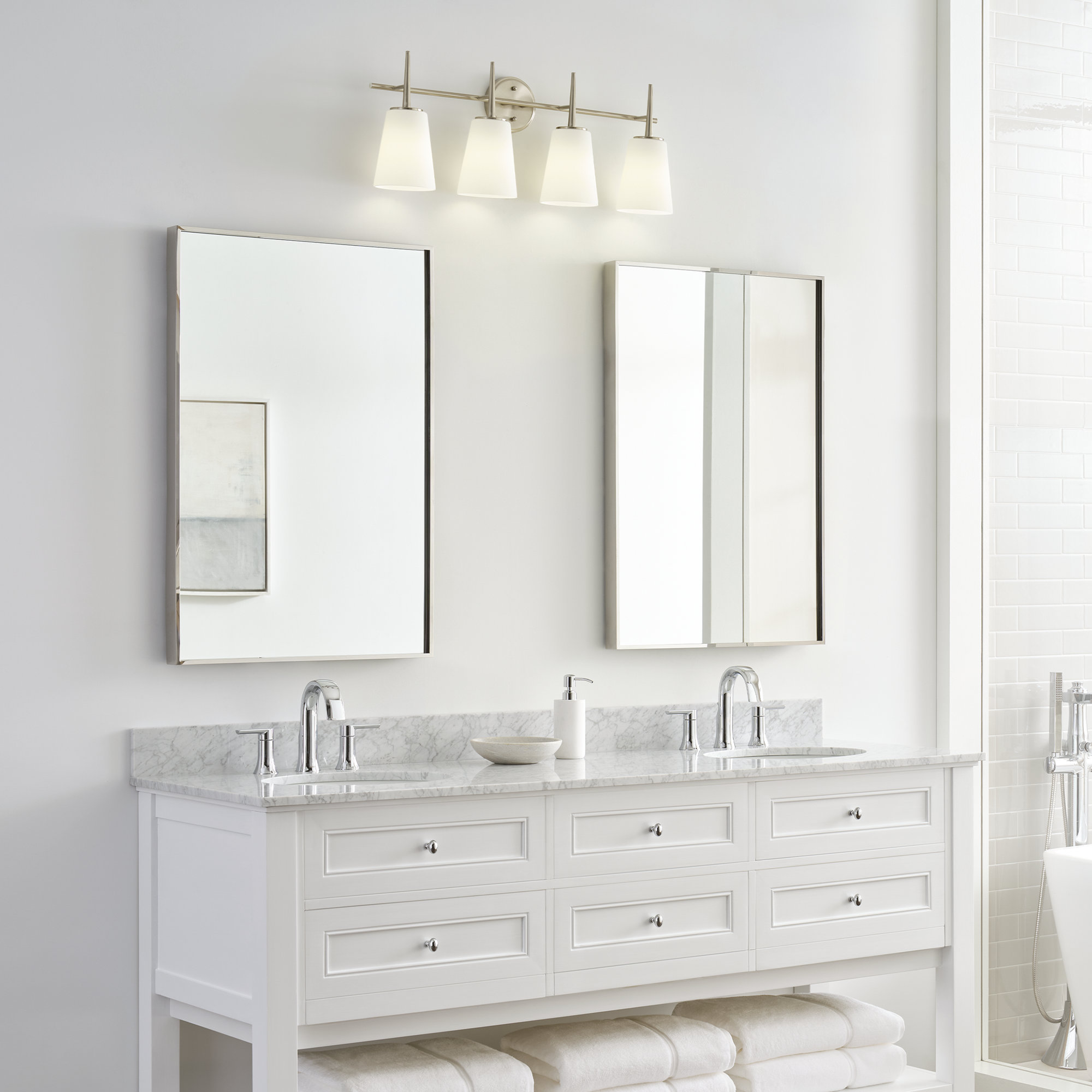 Erlandson 4 Light Dimmable Vanity Light, Brushed Nickel, 100W A19 Medium