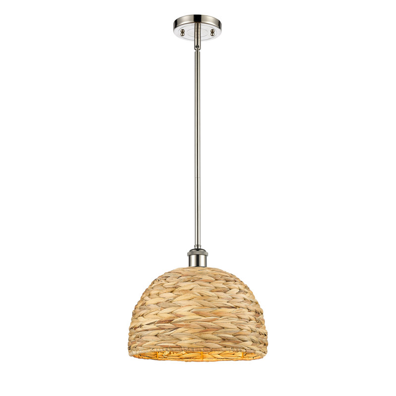 Malaga Woven Rattan 1 Light Stem Hung Pendant, 130.75" H x 12" W x 12" D, Oil Rubbed Bronze