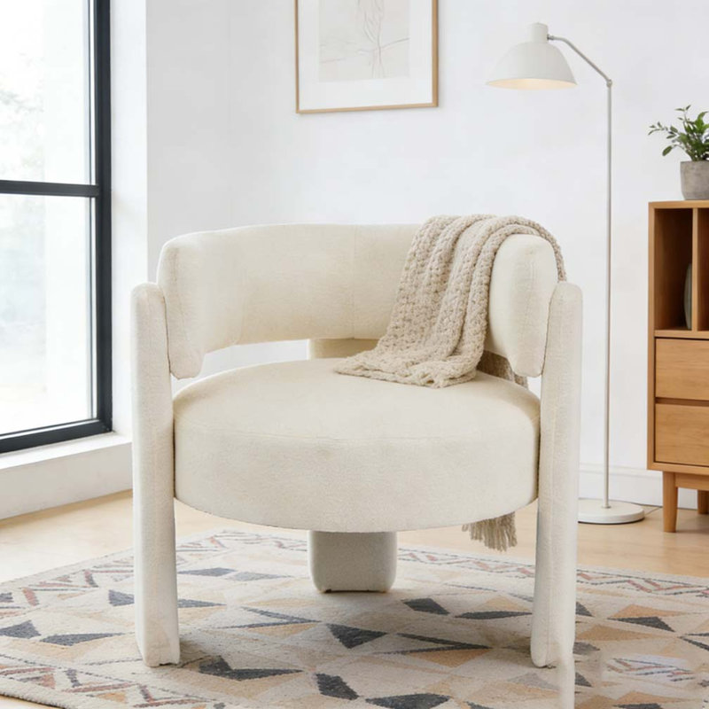 Fauteuil d'appoint moderne, fauteuil d'appoint contemporain en tissu Boucle, Blanc ancien