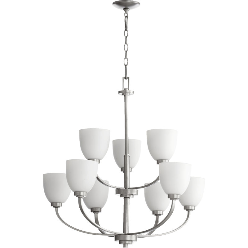 Lustre à niveaux 9 lumières Cariad, Nickel classique