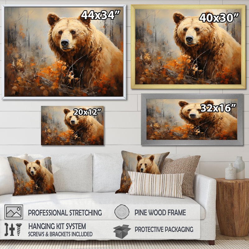 Bazyli Bear Bears Boundary I - art mural ours, H 16 po x l 32 po x P 1 po, Cadre flottant blanc